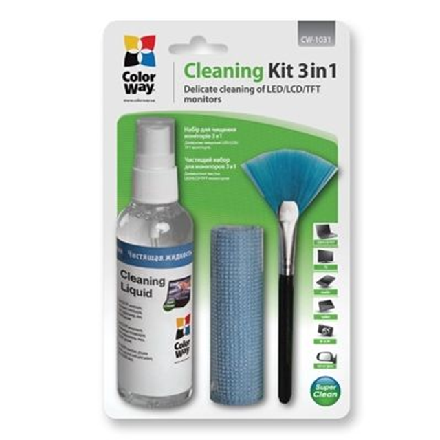 ColorWay Multipurpose 3 In 1 Cleaner Set With Microfiber Cloth For Screen And Monitor