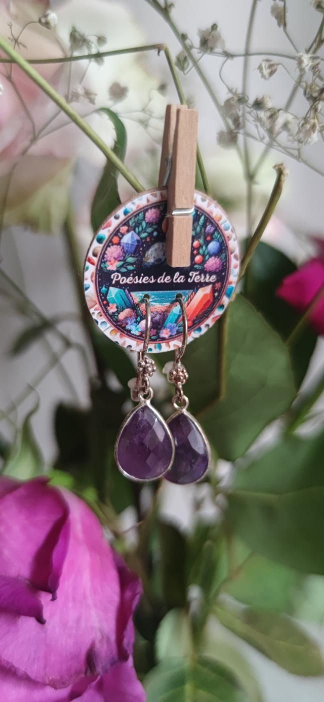 améthyste ~ boucles d'oreilles argent 925