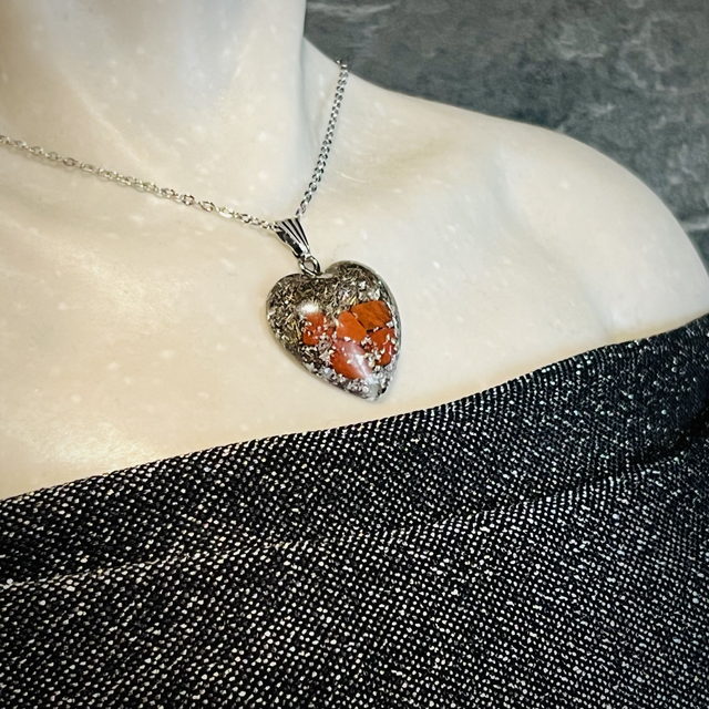 Crystal Energy Heart Pendant with Red Jasper/metal shavings (medium)