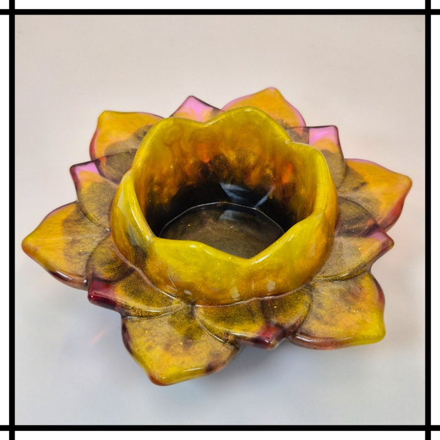 Handmade Resin Lotus Flower Tealight Holder – Golden Yellow &amp; Purple | Decorative Mindfulness Home Décor - LTH-009