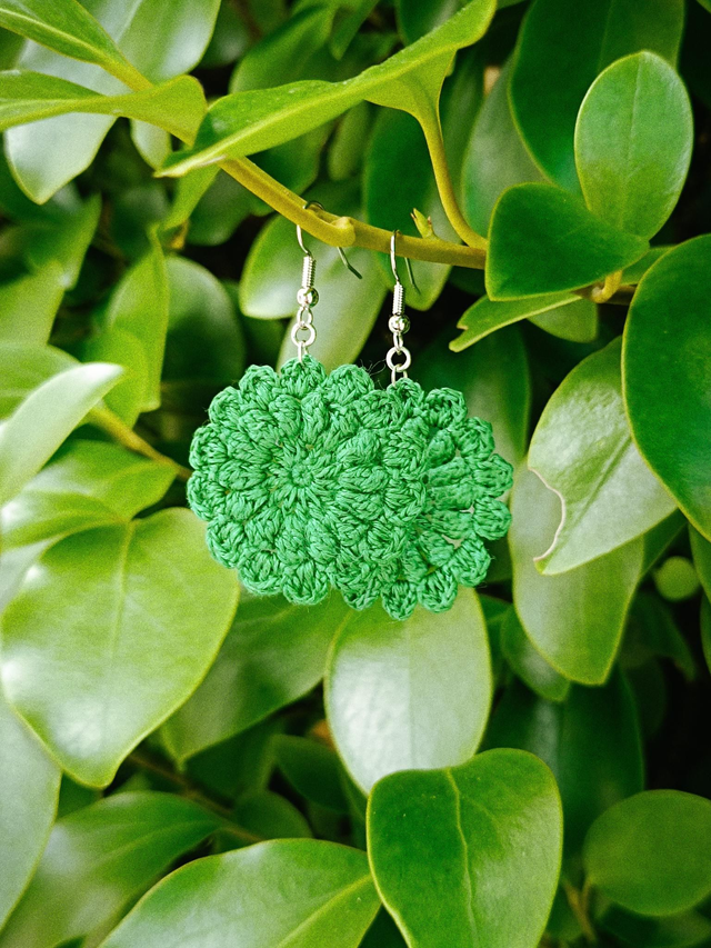 Boucles d'oreilles HORTENSE en Micro-Crochet - Vert Anglais 