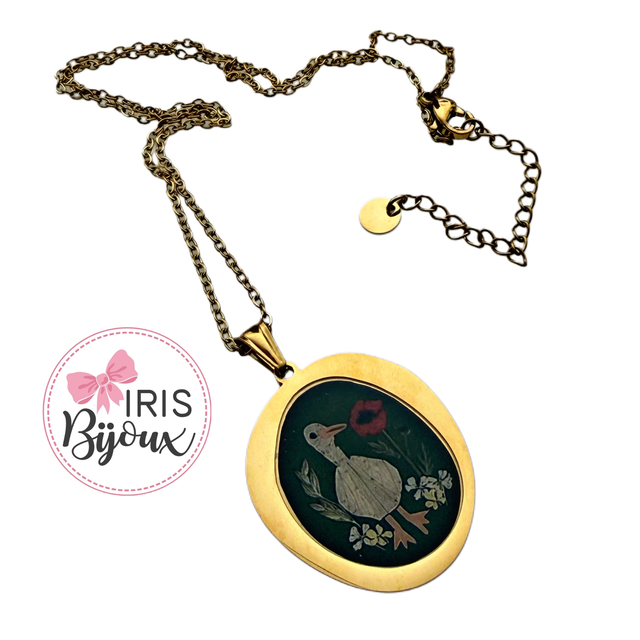 Collana girocollo oca con papavero 