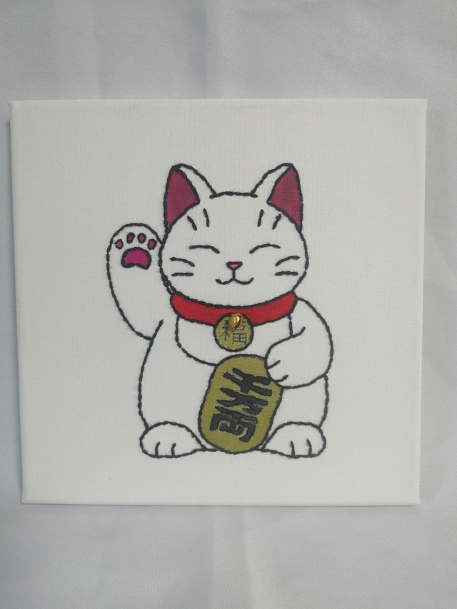 Toile brodée Lucky Cat (Maneki Neko)