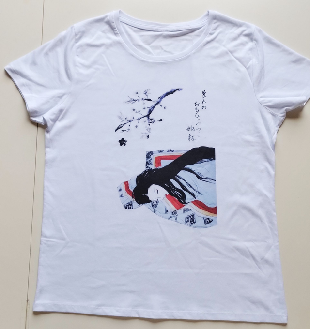 White Color Cotton T-shirt, Heian period woman Pattern, Printed T-shirt