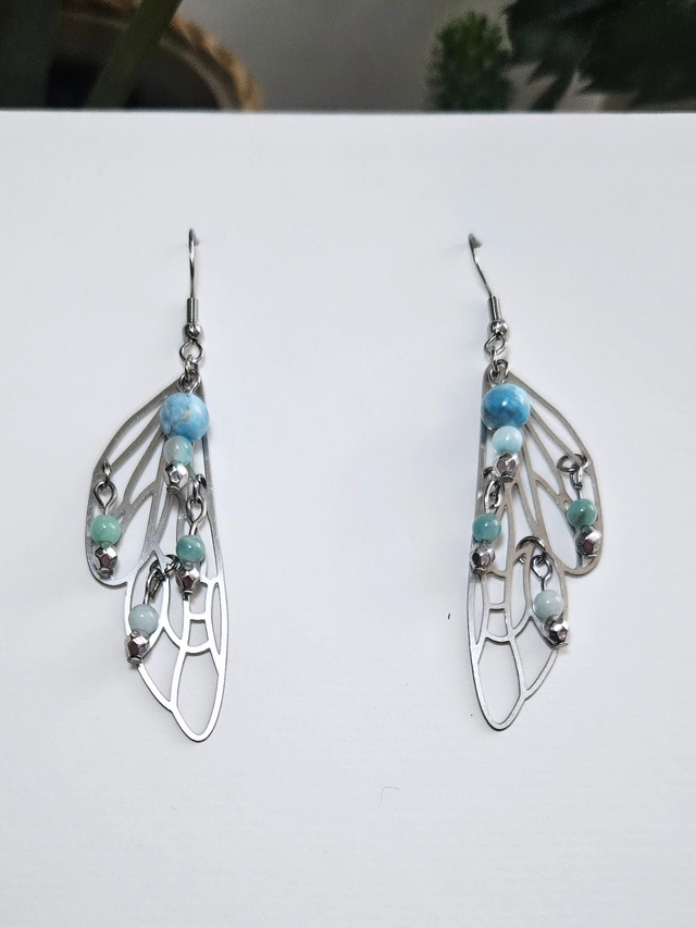 Paire de boucles ailes apatite bleue