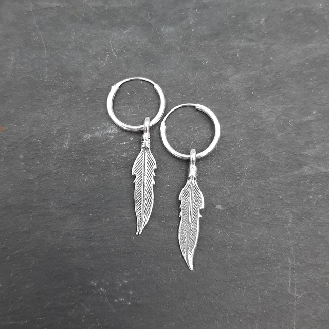 Silver Feather Charm Earrings