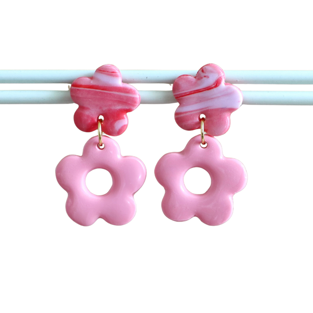Boucles d’oreilles Lolita rose et marbré rouge