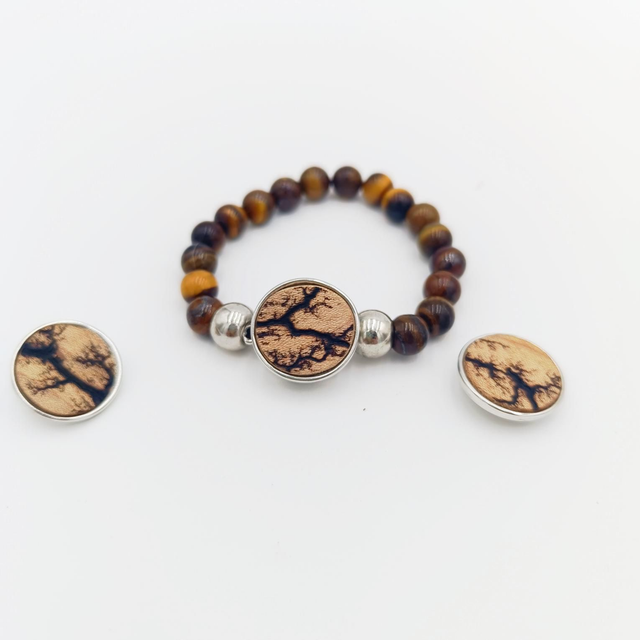 Bracelet pierre oeil de tigre et cabochon en erable 