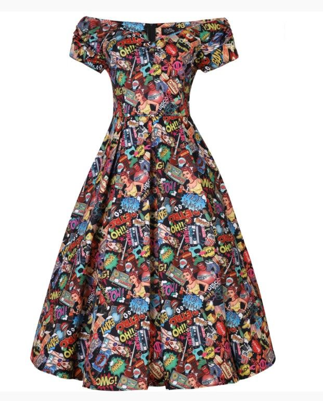 Lily Pop Art Off Shoulder Circle Dress (nur in 44)