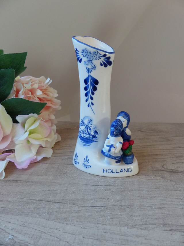 Petit Vase Vintage en Porcelaine Delft : Amoureux Hollandais en Forme de Cœur – Cadeau Romantique, Charmant Cœur Amoureux – Idéal Couples