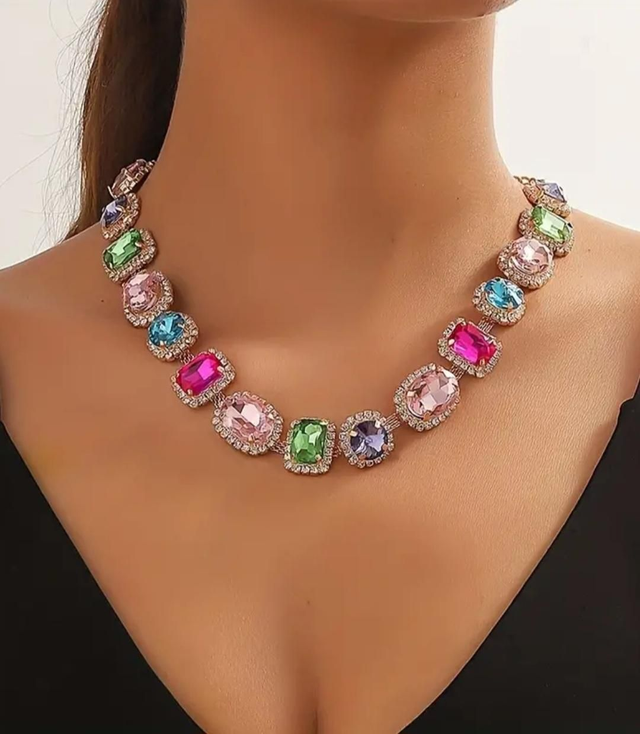 Collier Clavicule en Verre Strassés et Cuivre 