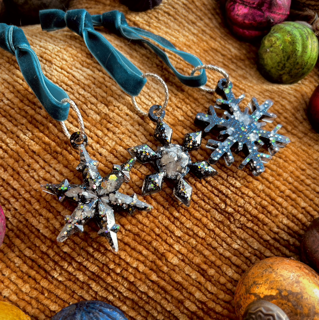 Snowflake Decorations Small (Pack of 3) - Navy and Silver