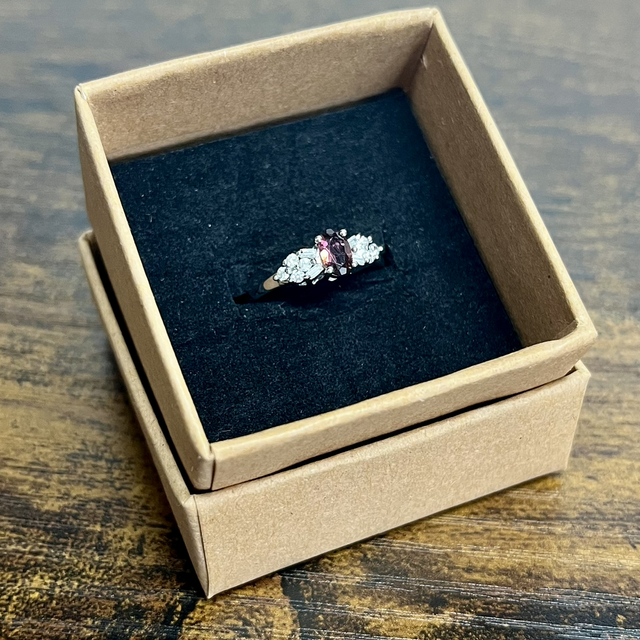 Bague en argent et Tourmaline Rose et Zircons - Taille 52