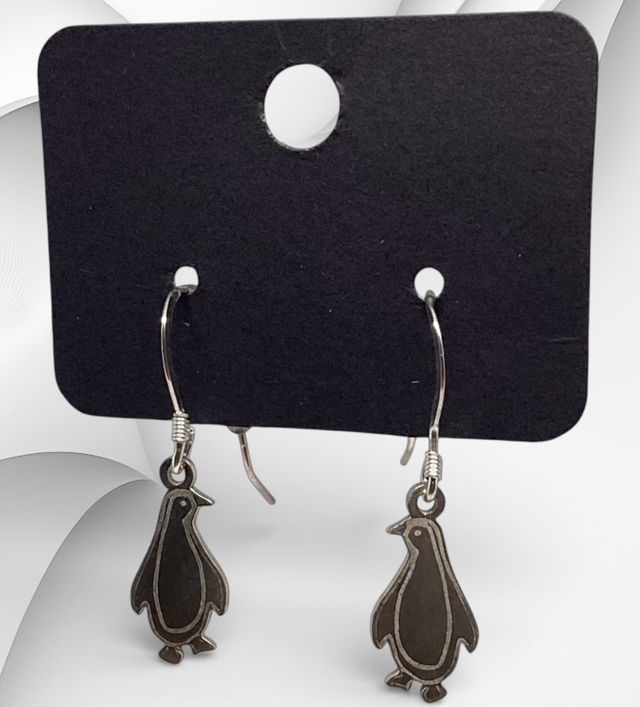Sterling silver penguin drop earrings