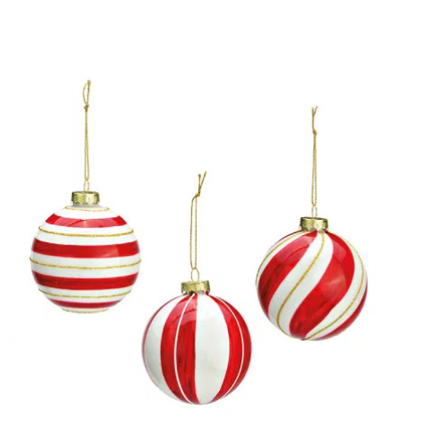 Weihnachtskugel aus Glas, Rot/Weiß Ø8cm 