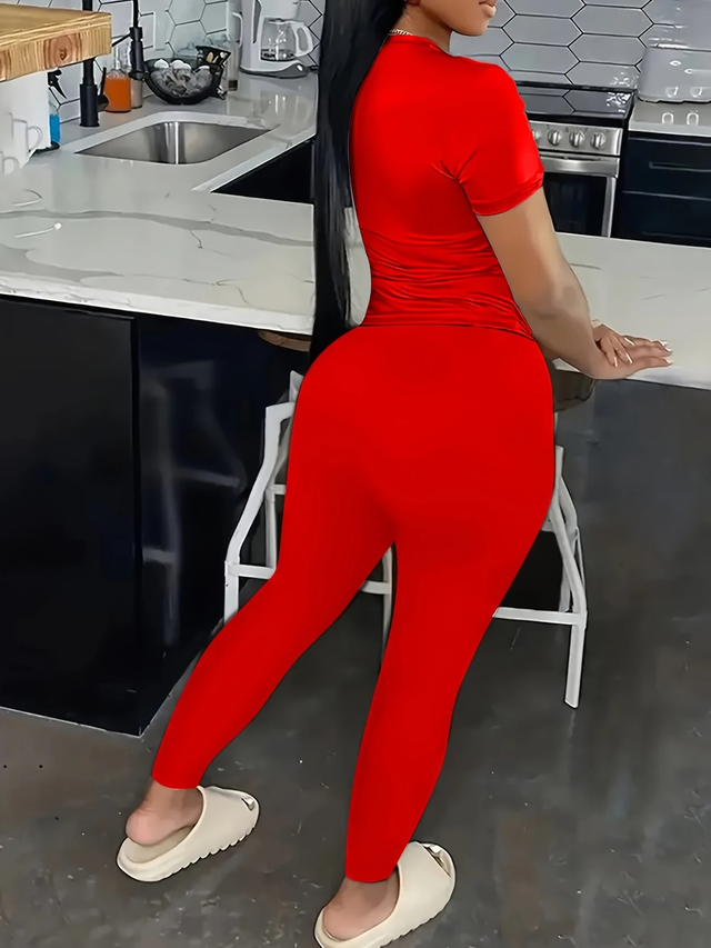 Women's Red Bodycon Jumpsuit with Cherry Print 