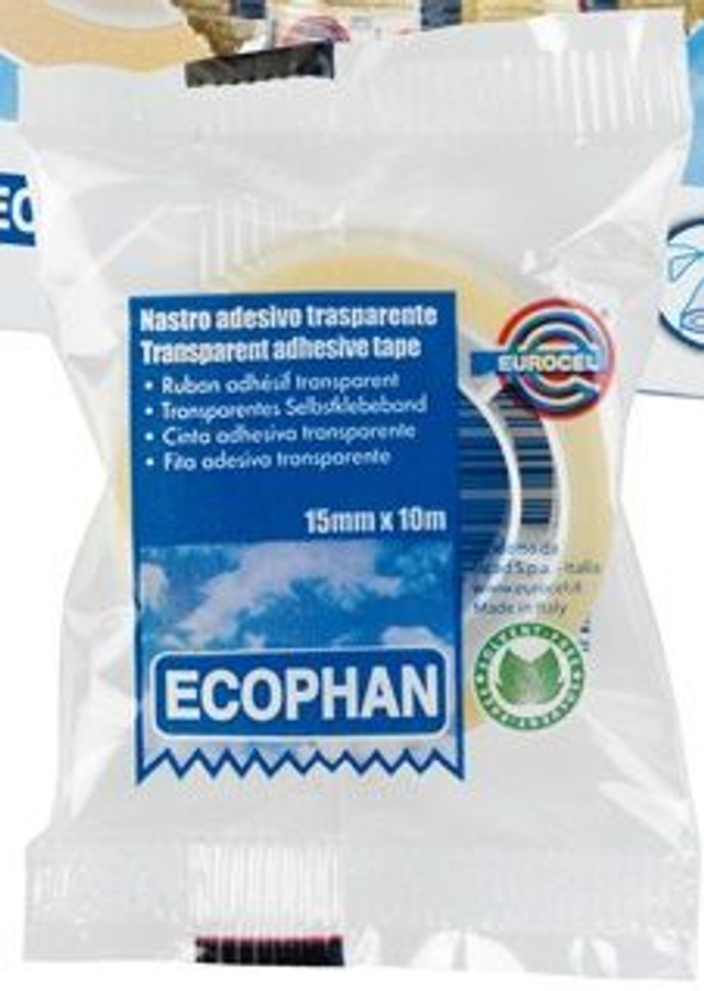Nastro adesivo Ecophan  - 15 mm x 10 m - acrilico - trasparente - Eurocel