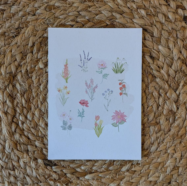 Postkarte "Aquarellblumen" gedruckt