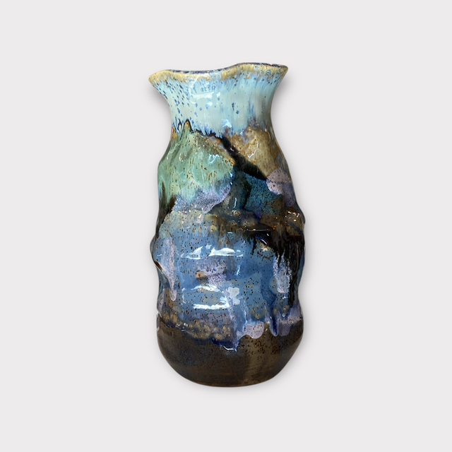 UNIKA Vase 29 cm m. løbende glasur, blå/grøn - Helle Bornæs 