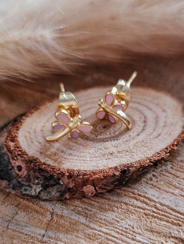 Boucles d'oreilles puces "Libellules" - Modèle lilas et rose 