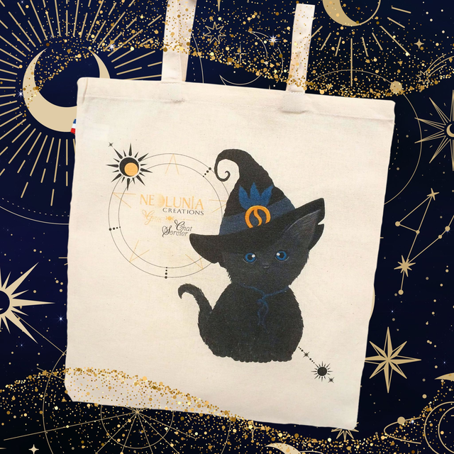 Tote-bag Made in France : Grim, chat sorcier
