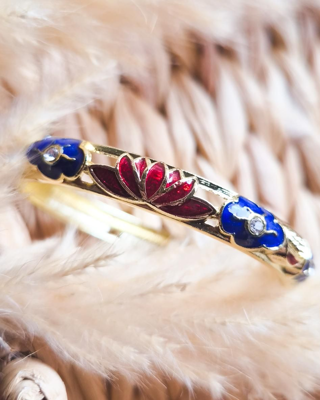 Jonc coloré - Modèle fleurs bleu et rouge