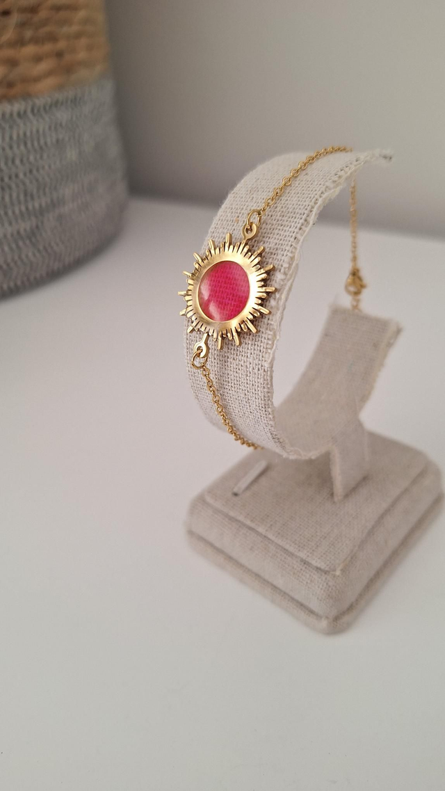 Bracelet soleil rose acier inoxydable doré