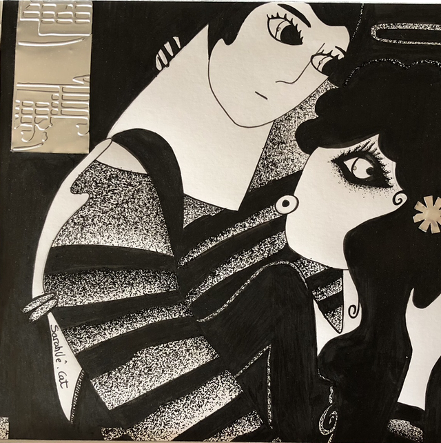 Marin -couple amoureux - 30 x 40 cm - encadrement noir 