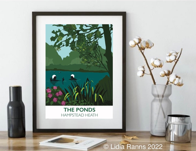 Open Edition Art print. The Ponds. Hampstead Heath