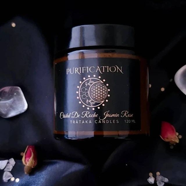 Bougie &#039;Purification&#039; - Parfums Jasmin Rose - Cristal de Roche 