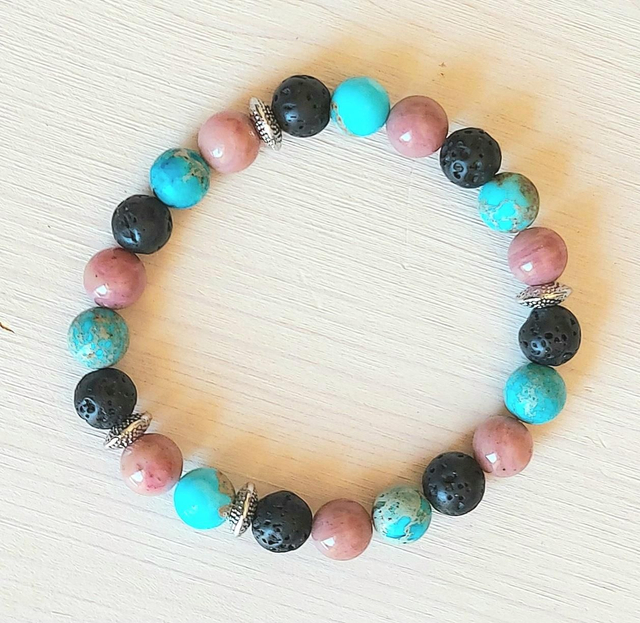 Jaspe Impérial Turquoise, Pierre de Lave &amp; Rhodonite