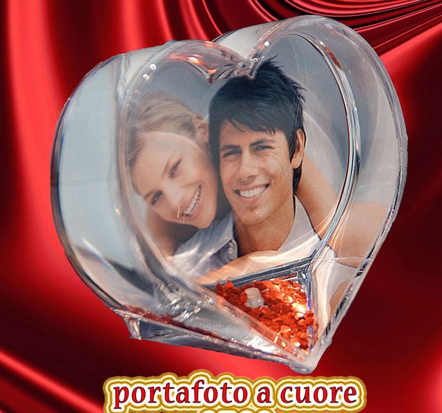 PLEXIGLASS SHAKE DETTO PALLA DI NEVE FORMA CUORE CON FOTO PERSONALIZZATA 9X7CM