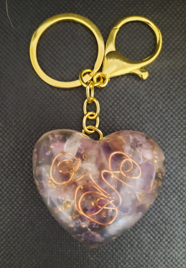 Mini coeur de poche Améthyste / Quartz rose