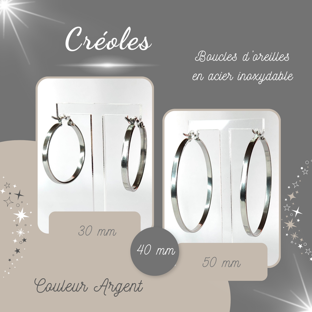 Créoles en acier inoxydable - Diamètre de 30 à 50mm