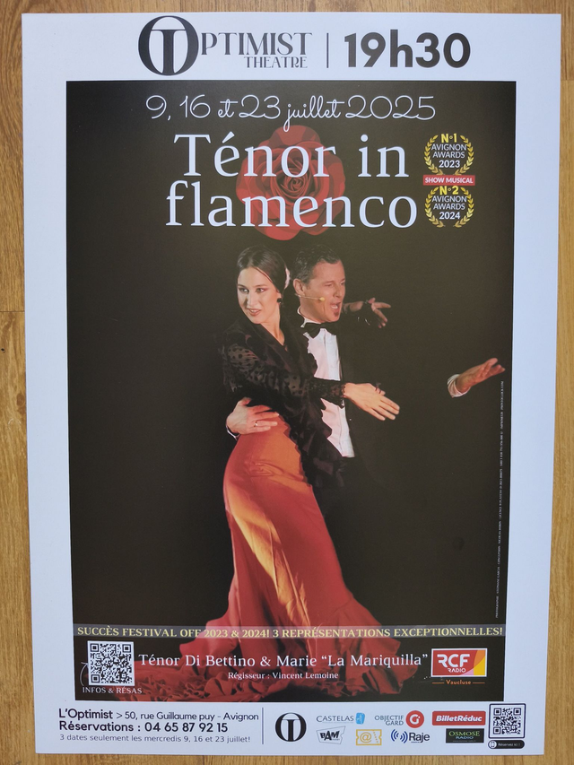 AFFICHE CARTONNEE #OFF2025 "TENOR IN FLAMENCO" BORDURE BLANCHE (FESTIVAL OFF AVIGNON 2025) 70 CM x 50 CM