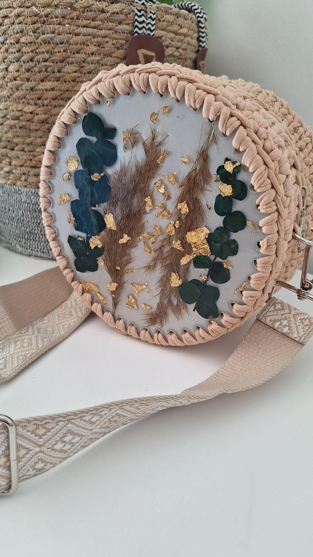 Sac en résine et crochet eucalyptus et pampa