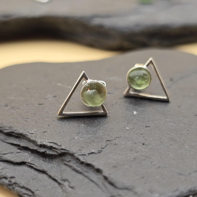 925 Studs Modern Triangle Sterling Silver and Seaglass