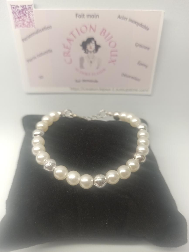 Bracelet perle blanche et grise 