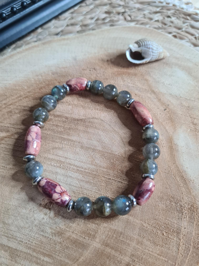 Bracelet Bois et Labradorite 