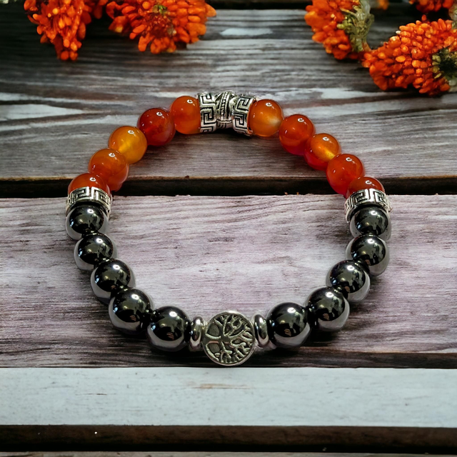 Calme /Paix intérieure /Bracelet en Cornaline et Hématite /8mm