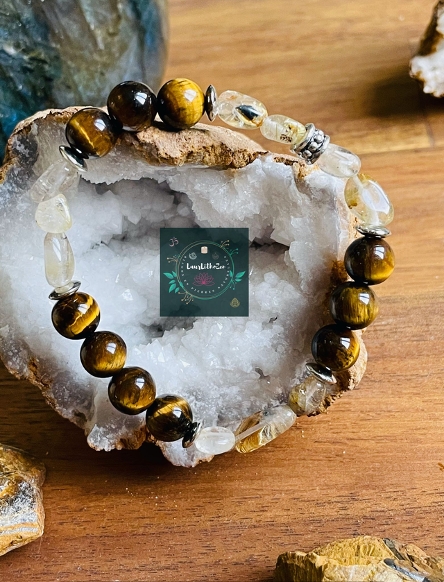 🐅🌟Bracelet Oeil de tigre et Quartz rutile 