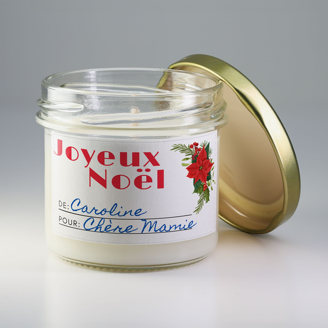 Bougie artisanale parfumée en cire de soja avec étiquette personnalisée - Cadeau pour Noël, Nouvel An, Fêtes de fin d'année, 100g (CJN07)