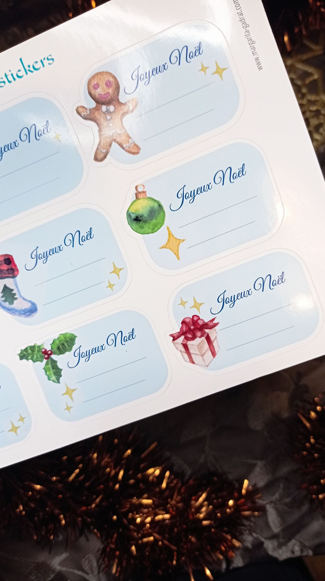 Stickers Étiquettes Cadeaux – Ornements Cosy de Noël (Aquarelle, A5)