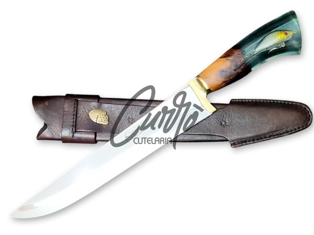 Faca Churrasco Elmo Cabo Híbrido Isca De Peixe Inox 10 Pol
