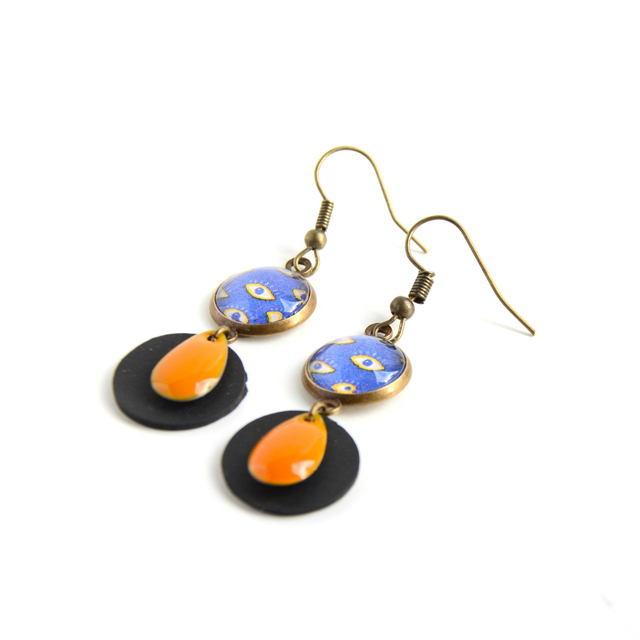 Boucles d&#039;oreilles Upcyclées en Chambre à air &amp; Papier Recyclés - Œil 