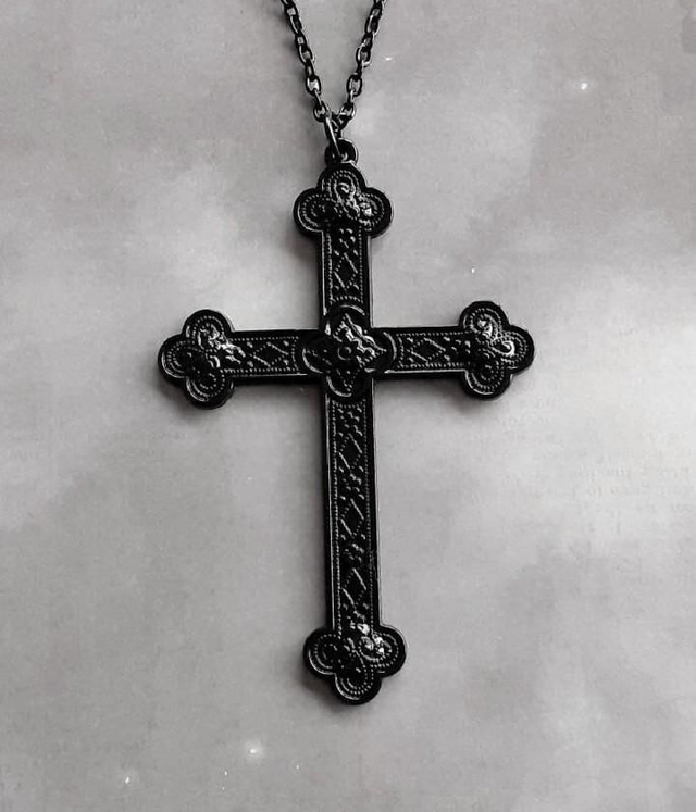 Black Patterned Cross Necklace 