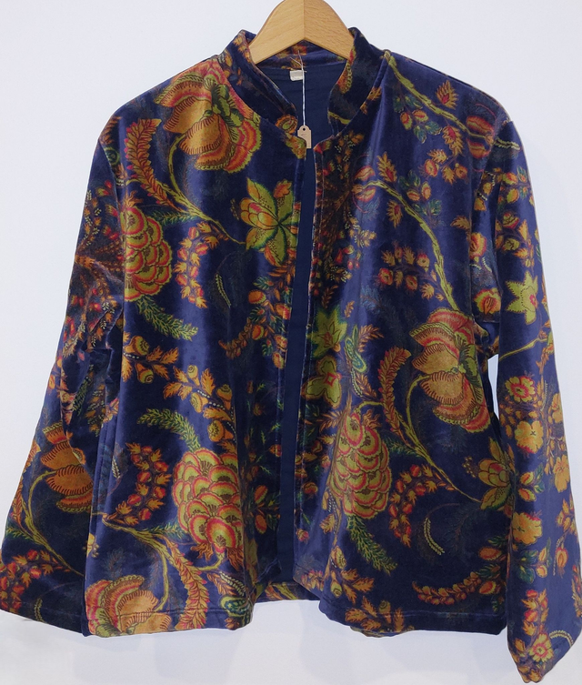 Veste en velours bleu - Doublure en coton bleu - Confectionnée à la main