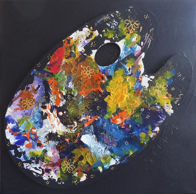 Palette collage sur toile format 30x30 cm