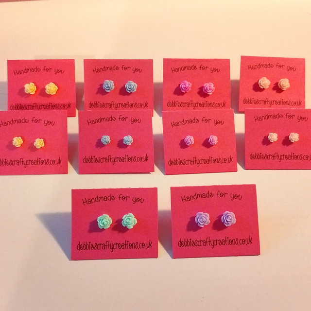 Pretty Handmade Pastel Coloured Rose Stud Earrings - 6 Pastel Colours