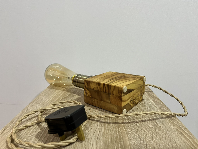Natural Olive Wood Table Lamp Block Base Handmade with Edison Bulb included.
